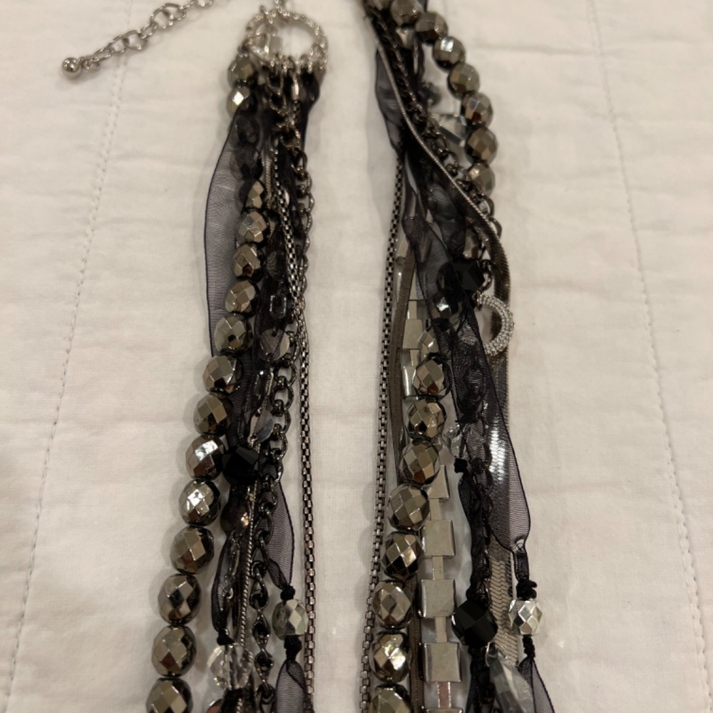Chico's Joclynne Long Line Multi Strands Beads Rhinestone Chains Necklace - Picture 10 of 13